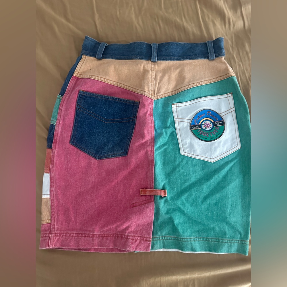 Together Vintage Multicolor Colorblock Denim Skirt - Picture 2 of 3